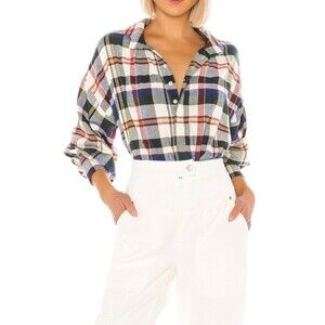 The Great The Painters Smock Top Shirt Long-Sleeves Plaid Print Cotton S 286849